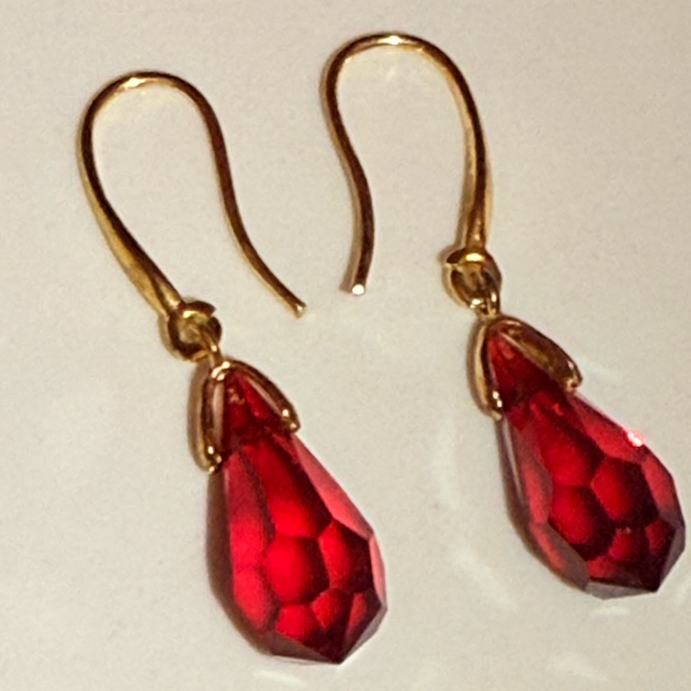 Radiant Ruby Red and Gold Teardrop Earrings